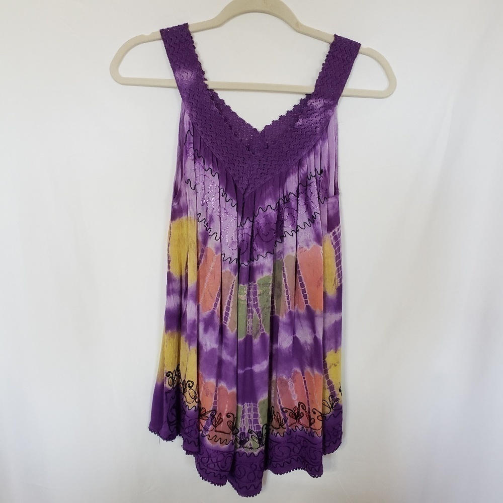 ๐
บTIE Dye Embroidered Crochet Flowy Top - Picture 4 of 6